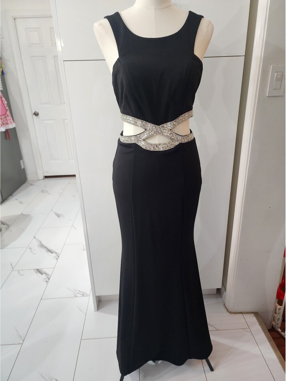 Windsor Black Evening Gown with Rhinestone Cutout Detail Size 5